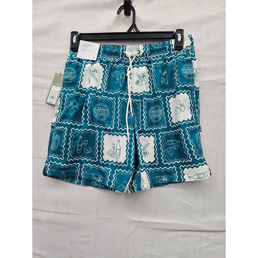 Goodfellow & Co Mens 7" Swim Trunks Green Tile Novelty Print Shorts Small NWT
